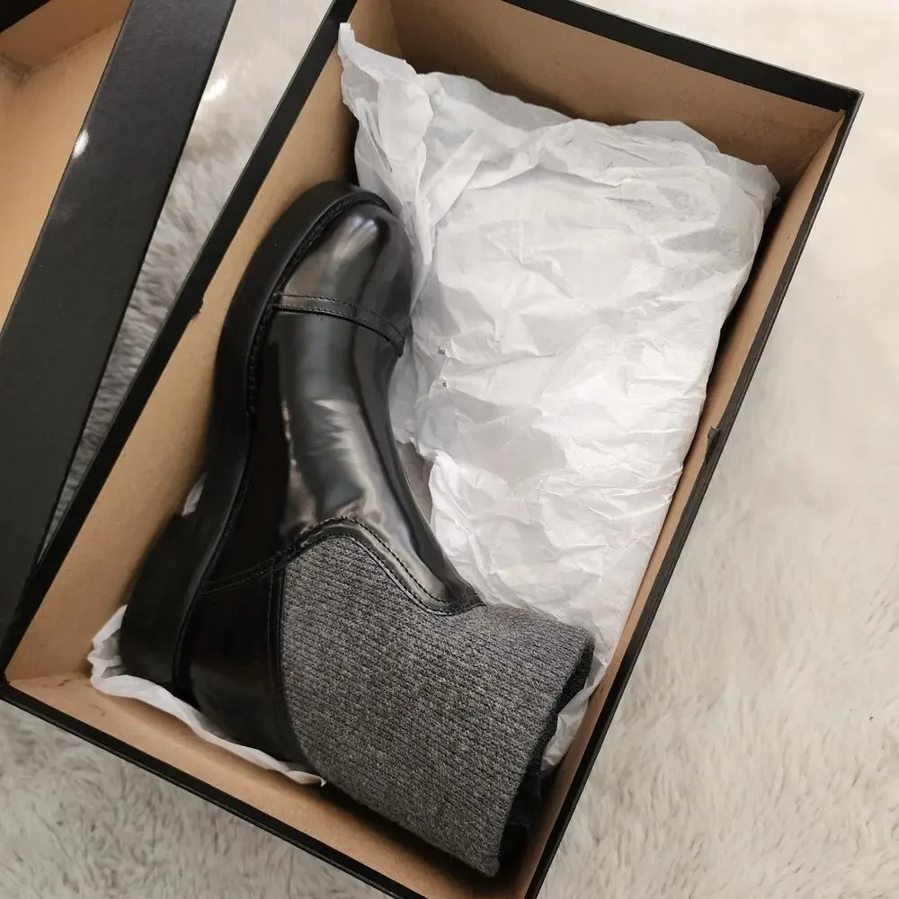 J.Crew Black Italian Leather Ribbed Knit Cuff Ankle Boots NIB NWT Size 10 BM708